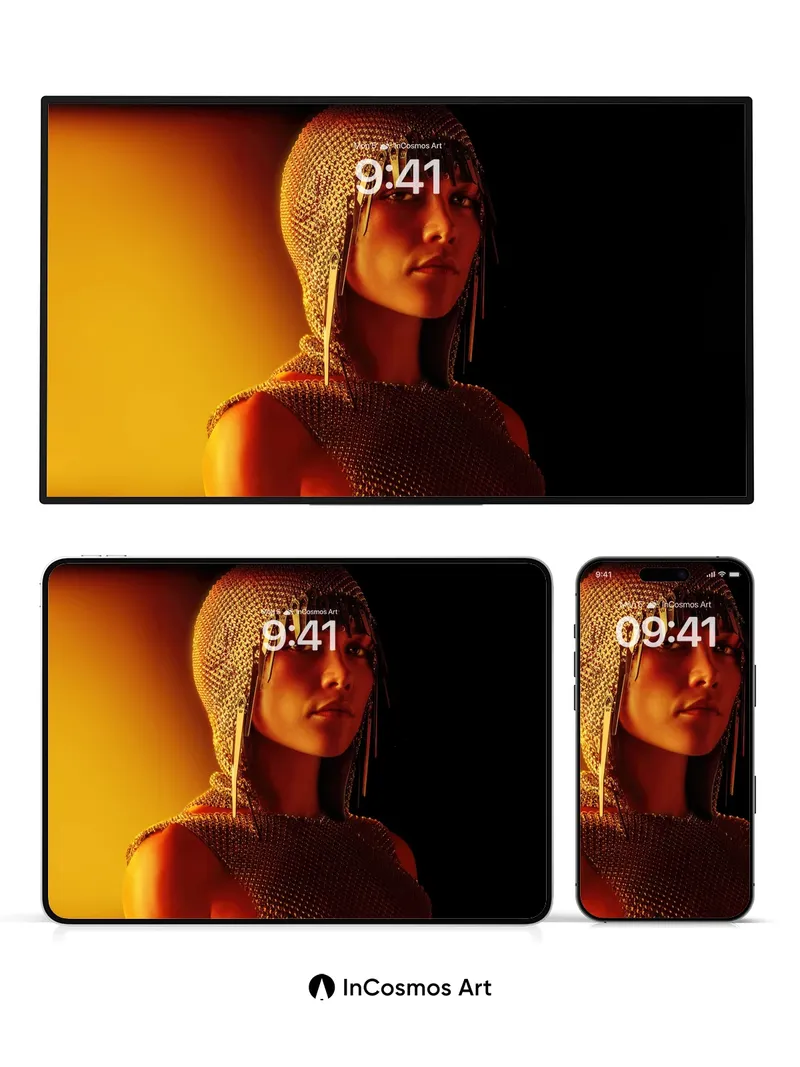 Futuristic Chainmail Wallpaper with Golden Haze