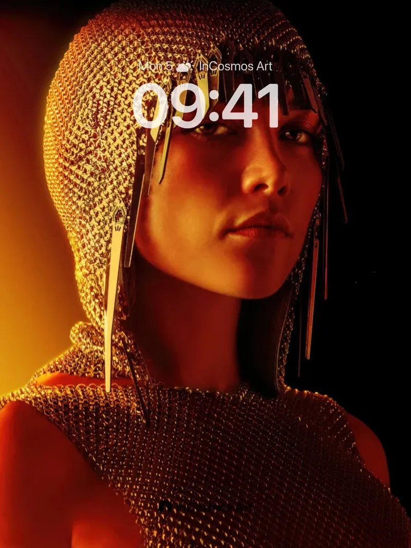 Futuristic Chainmail Wallpaper with Golden Haze