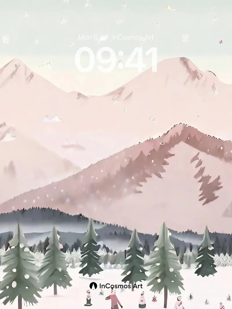 Serene Snowfall Wallpaper with Mountain Whispers