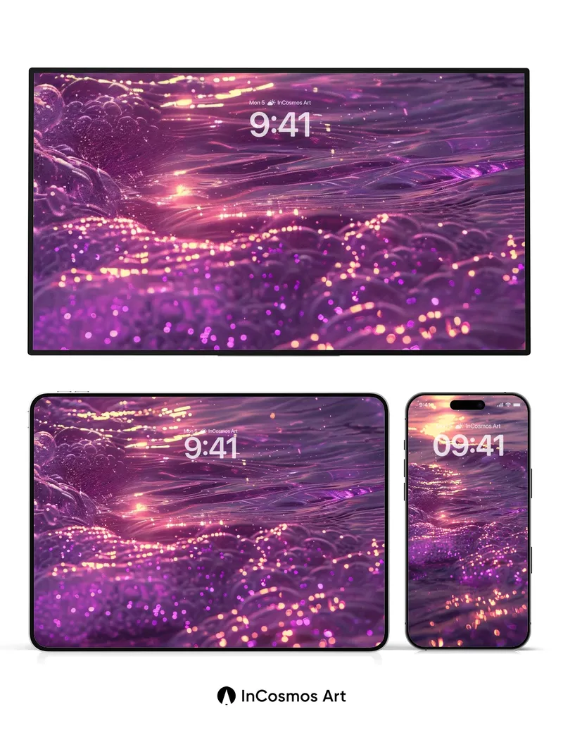 Luminous Tides Wallpaper with Cosmic Foam