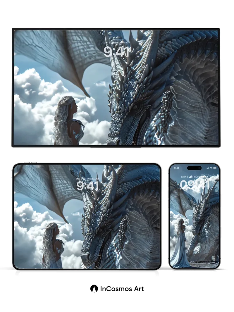 Serenity of Ice and Scale Wallpaper with Celestial Wings