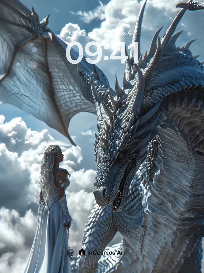 Serenity of Ice and Scale Wallpaper with Celestial Wings