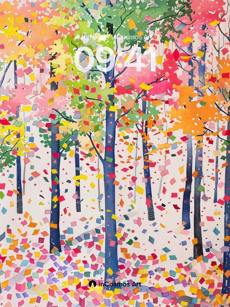 Chromatic Forest Wallpaper with Floating Fragments