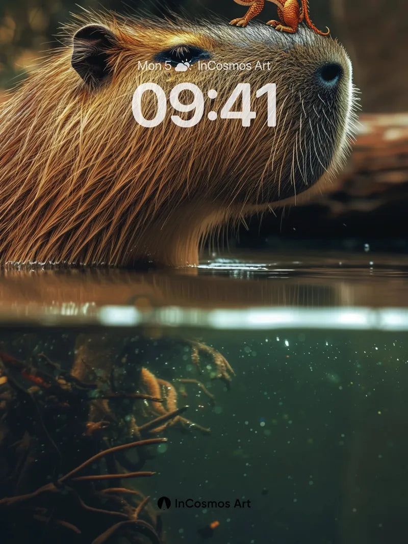 Whispering Water Wallpaper with Dragon Capybara