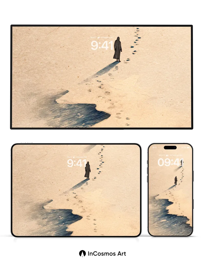Solitary Footsteps Wallpaper with Desert Echo