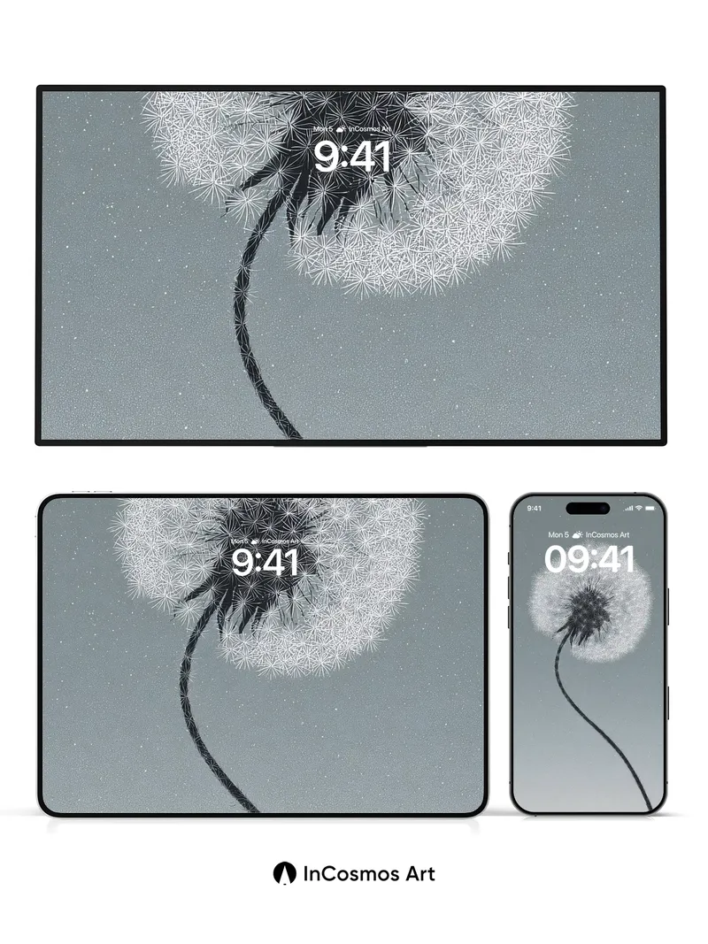 Serenity Dandelion Wallpaper with Starlight Texture