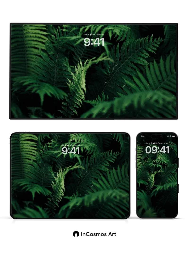 Whispering Ferns Wallpaper in Midnight Green