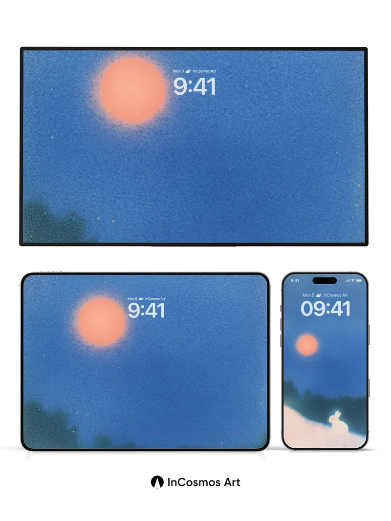 Lunar Hush Wallpaper with Glowing Bunny