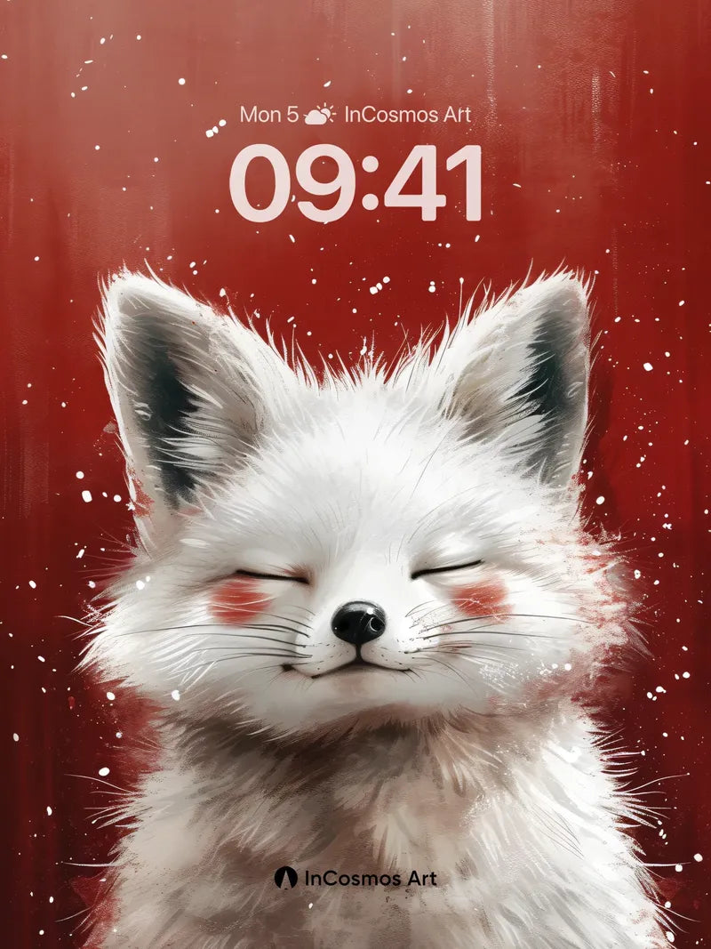 Serene Snow Fox Wallpaper with Crimson Hush wallpaper for iPhone, iPad & Mac