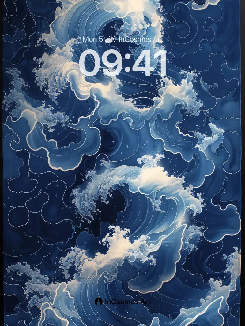 Midnight Surge Wallpaper with Hokusai Waves wallpaper for iPhone, iPad & Mac