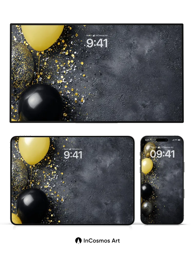 Luxury Sparkle Wallpaper with Golden Balloons