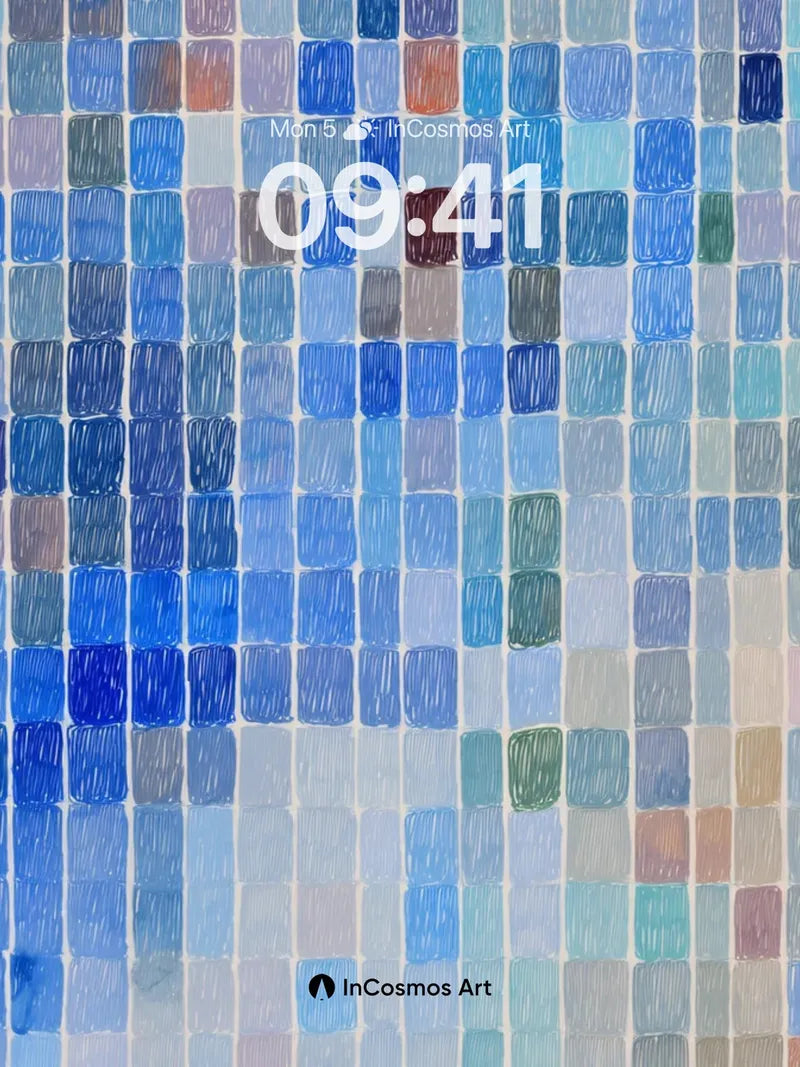 Soft Grid Mosaic Wallpaper in Ocean Haze wallpaper for iPhone, iPad & Mac