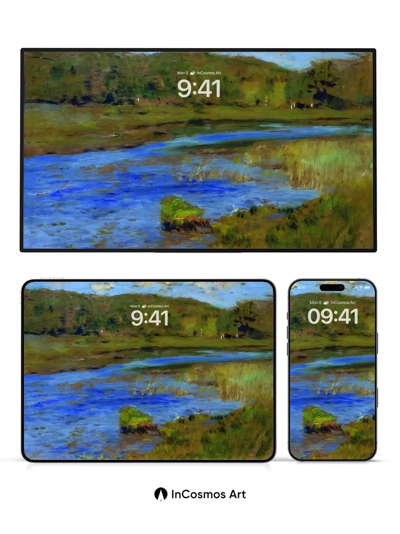 Serenity River Wallpaper with Impressionist Brushwork