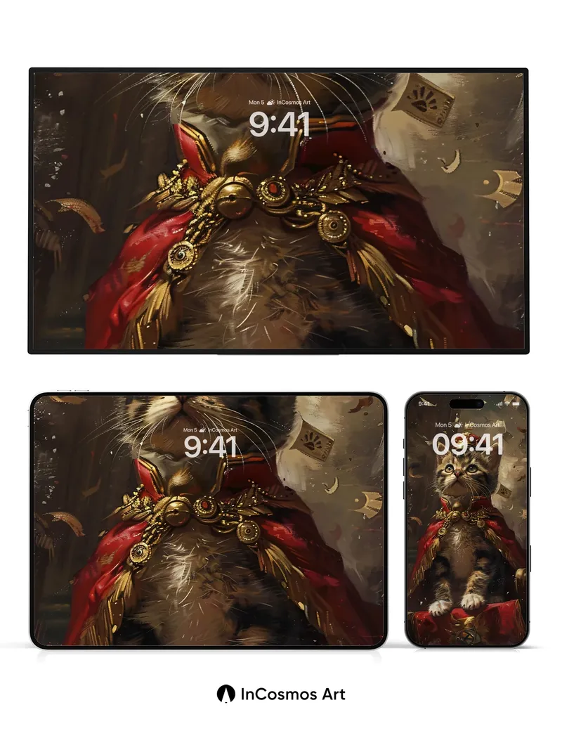 Regal Whisker Wallpaper with Crowned Gaze