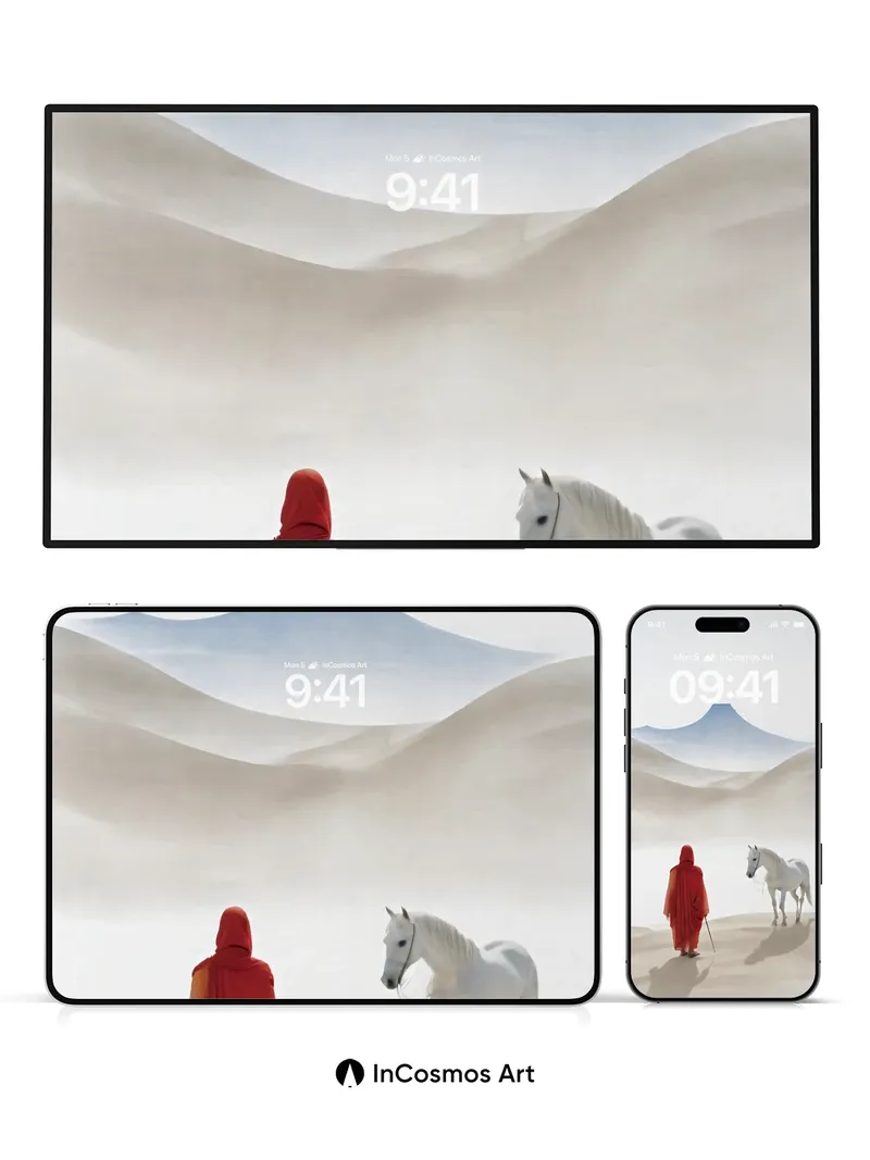 Serenity Mirage Wallpaper with Red Cloak and White Steed