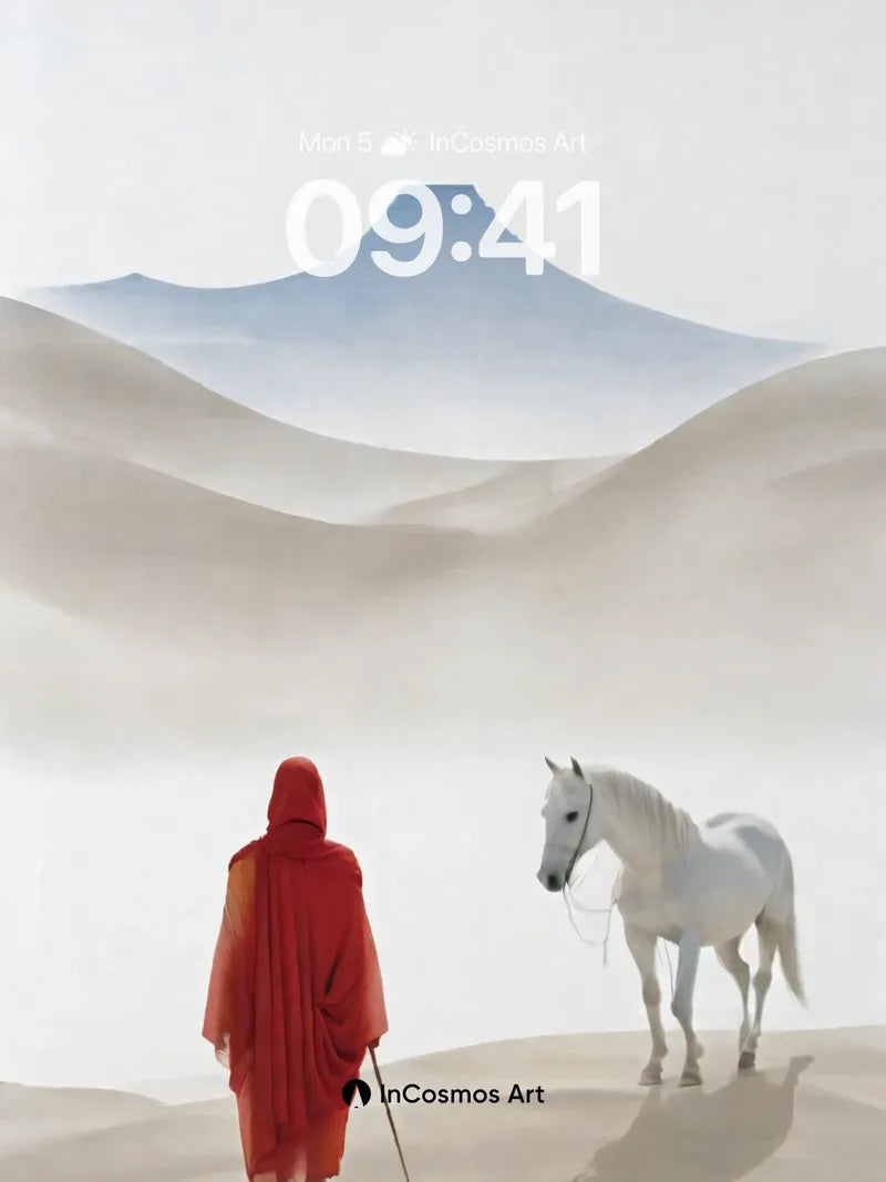 Serenity Mirage Wallpaper with Red Cloak and White Steed