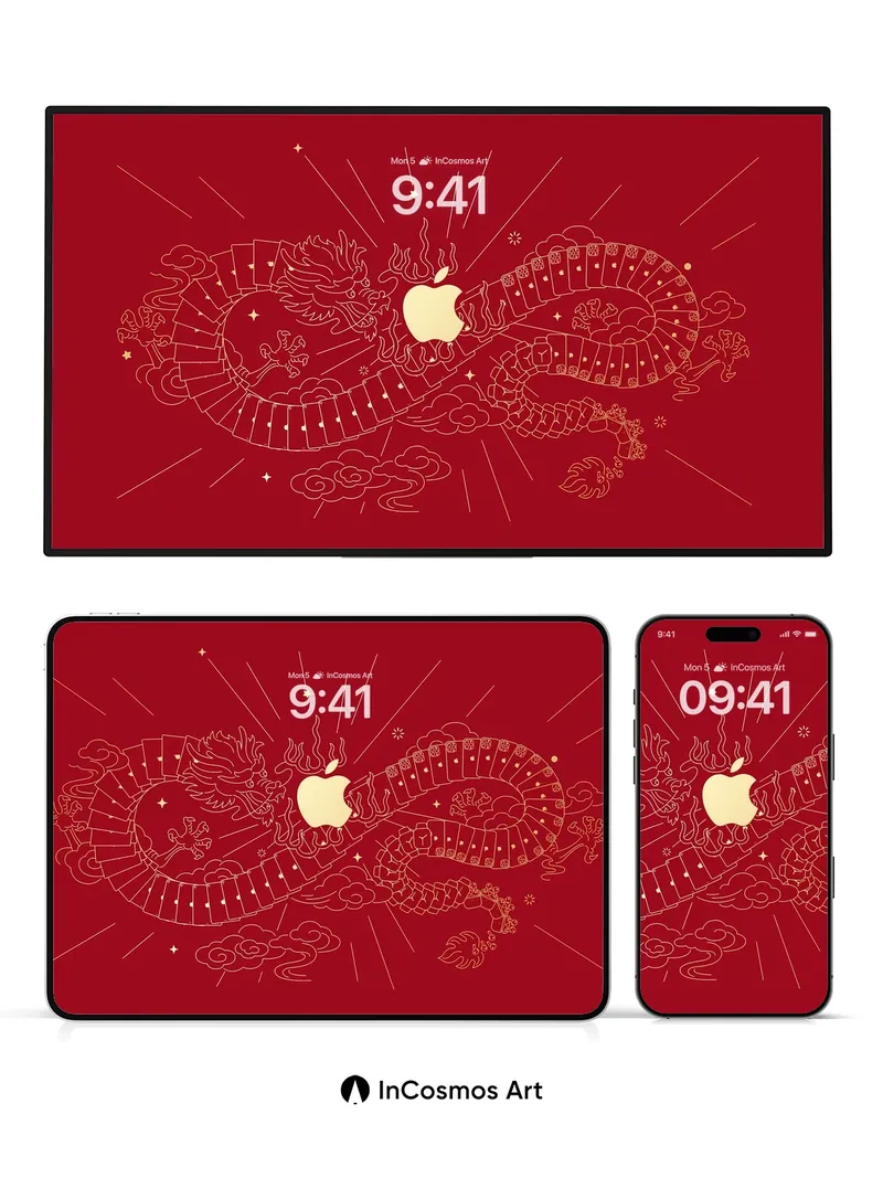 Luminous Dragon Wallpaper with Apple Core