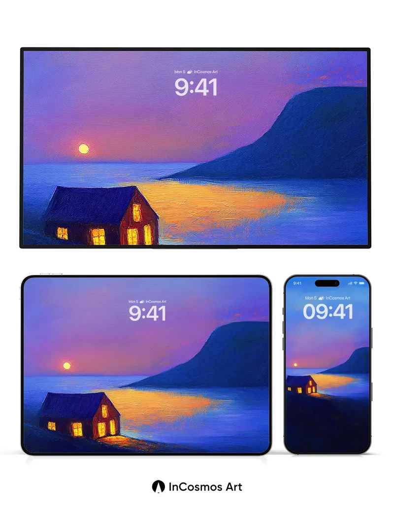 Crimson Hush Wallpaper with Moonlit Shore