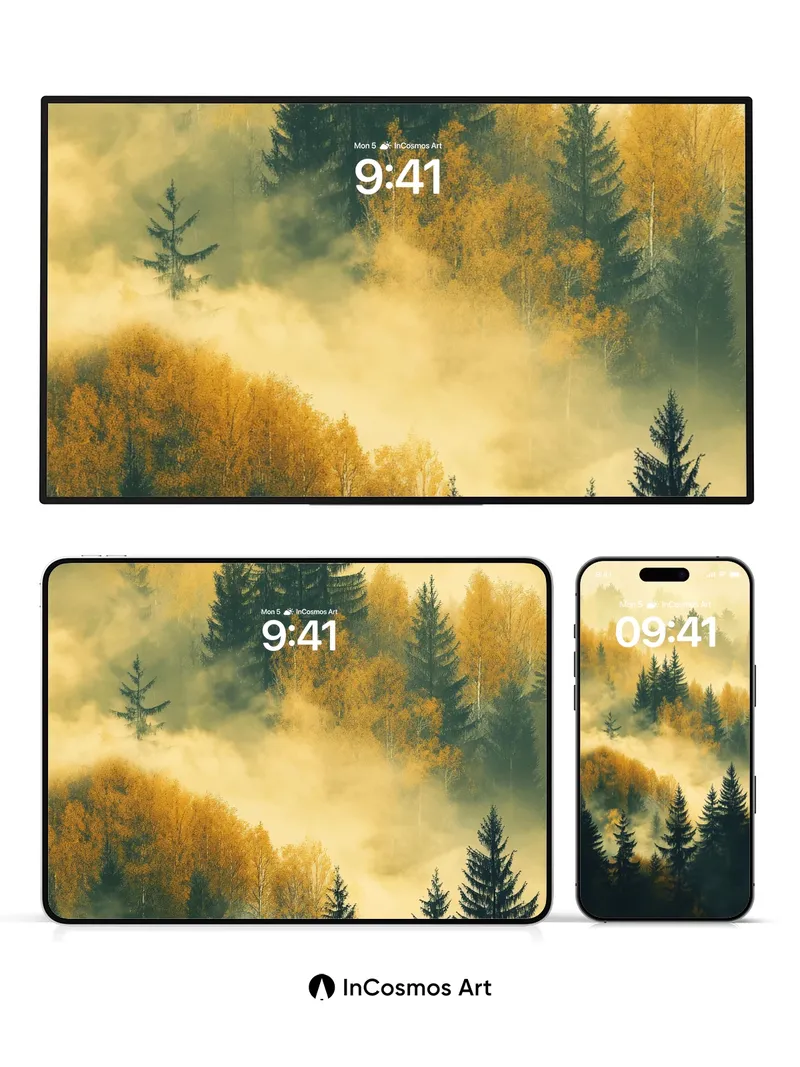 Golden Hush Wallpaper with Whispering Pines