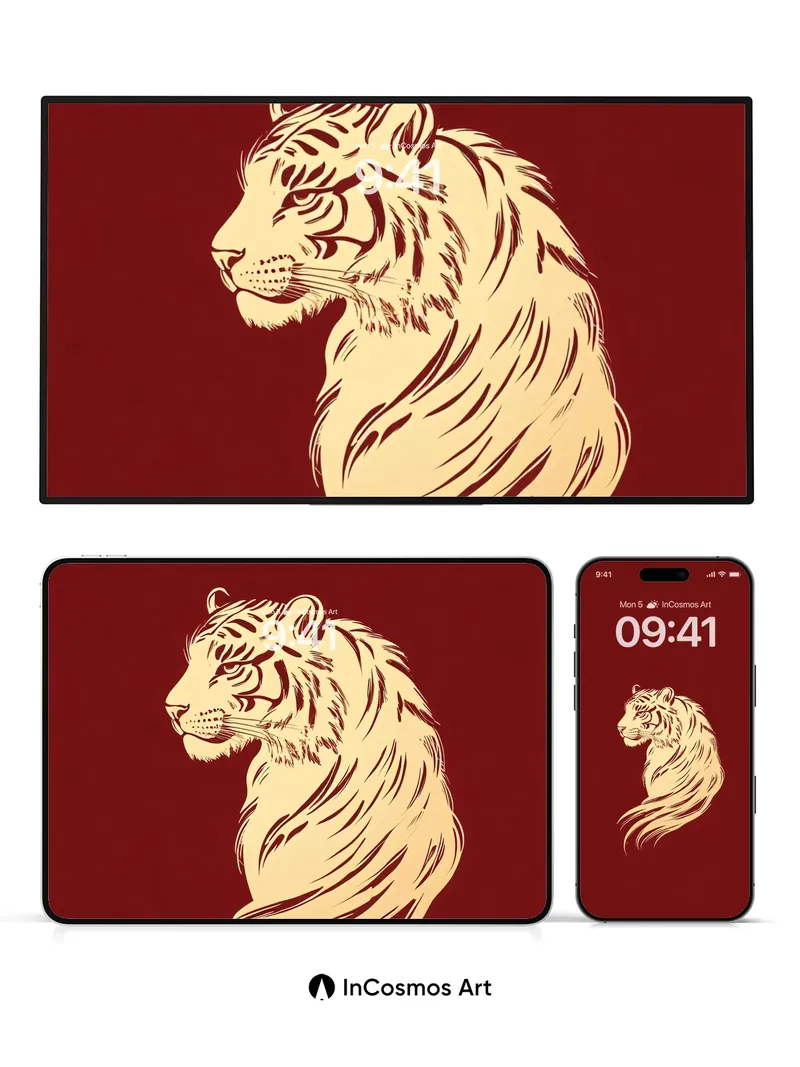 Regal Stillness Wallpaper with Golden Tiger Silhouette
