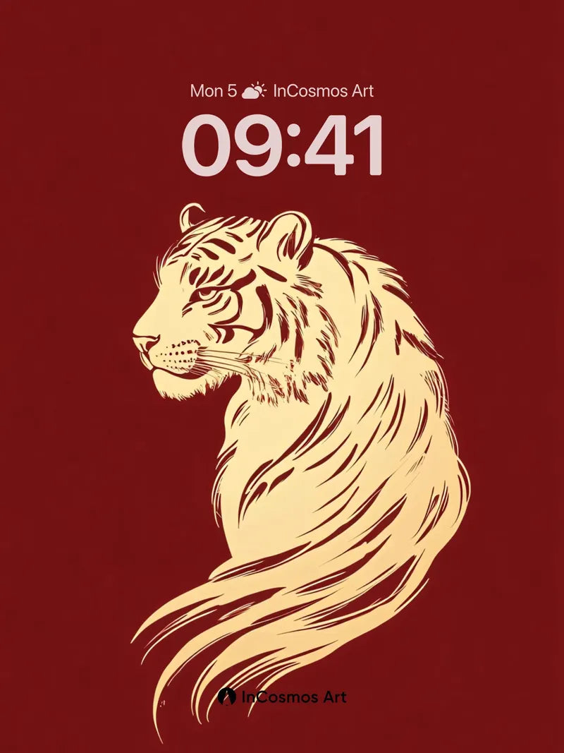 Regal Stillness Wallpaper with Golden Tiger Silhouette