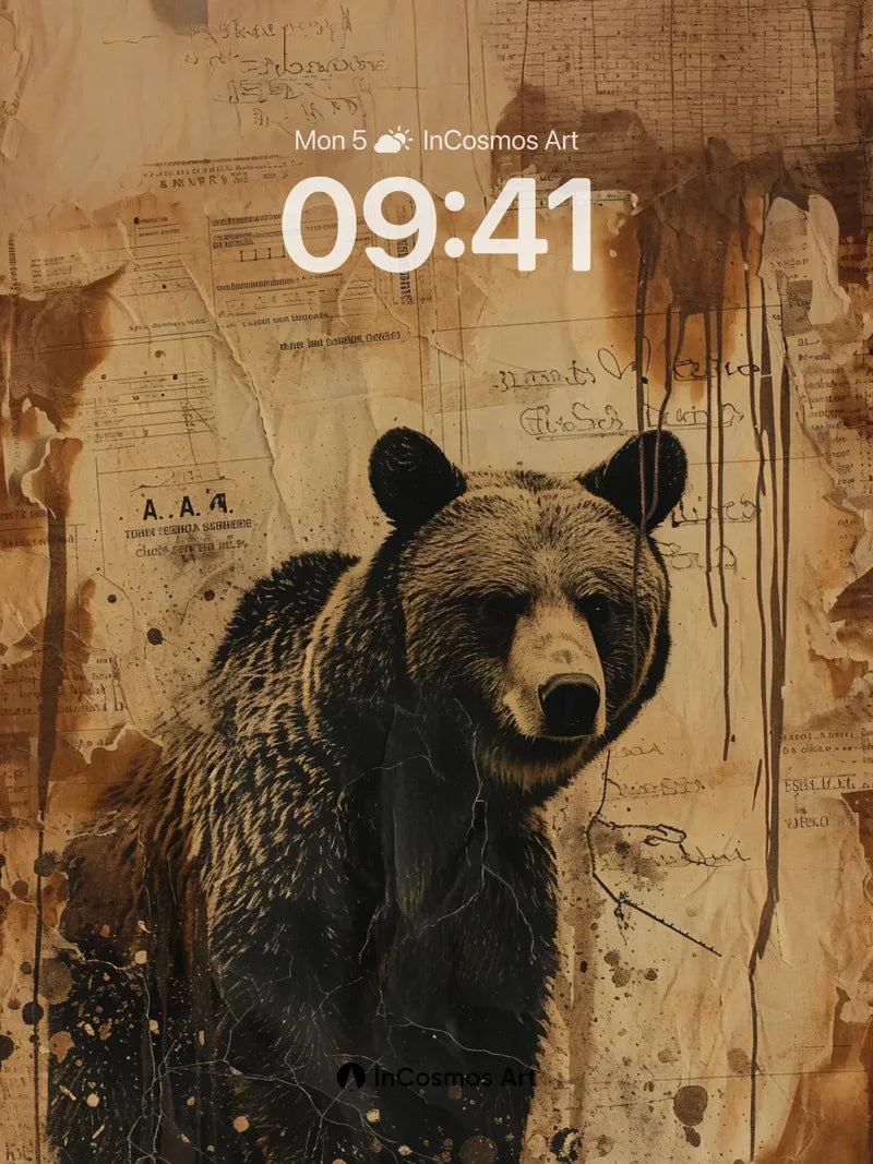 Nostalgic Bear Wallpaper with Burnt Paper Texture wallpaper for iPhone, iPad & Mac