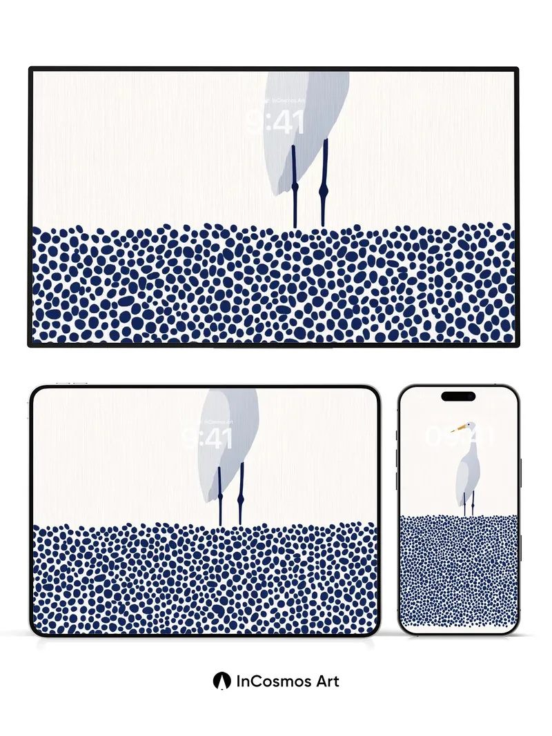 Serene Heron Wallpaper with Polka Dot Ground