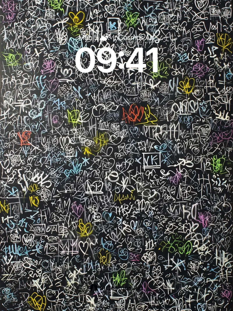 Chalkboard Chaos Wallpaper with Neon Hearts