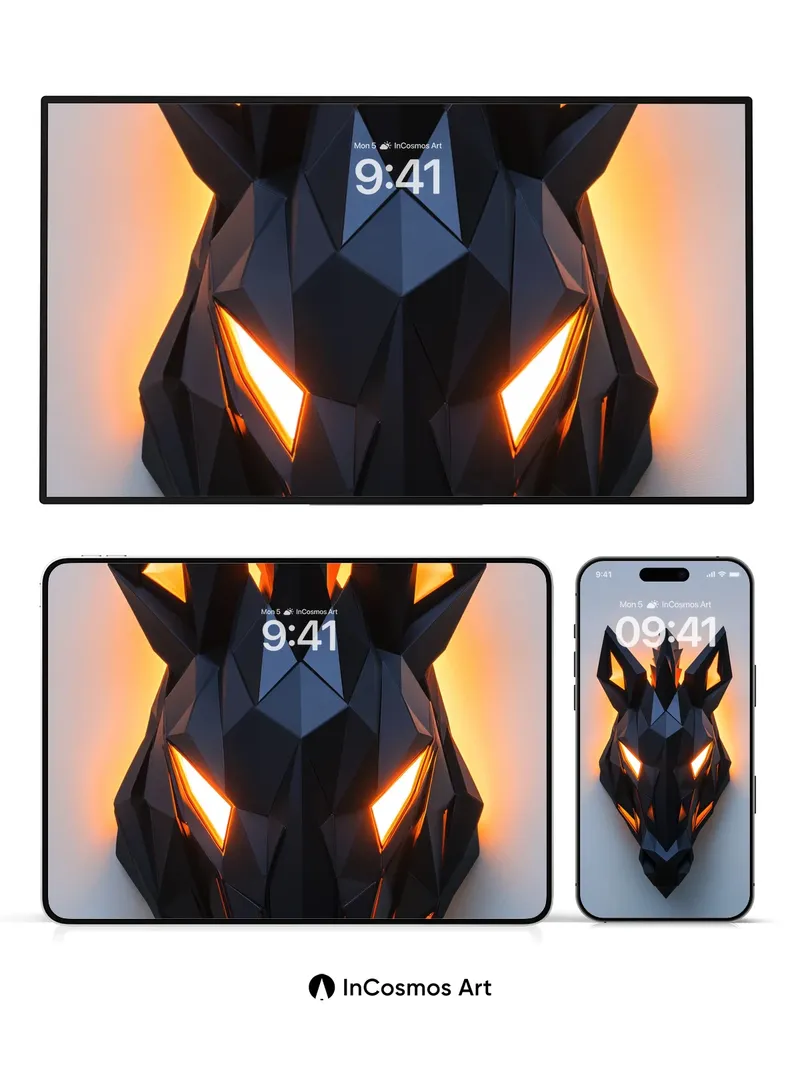 Futuristic Wolf Mask Wallpaper with Glowing Edges