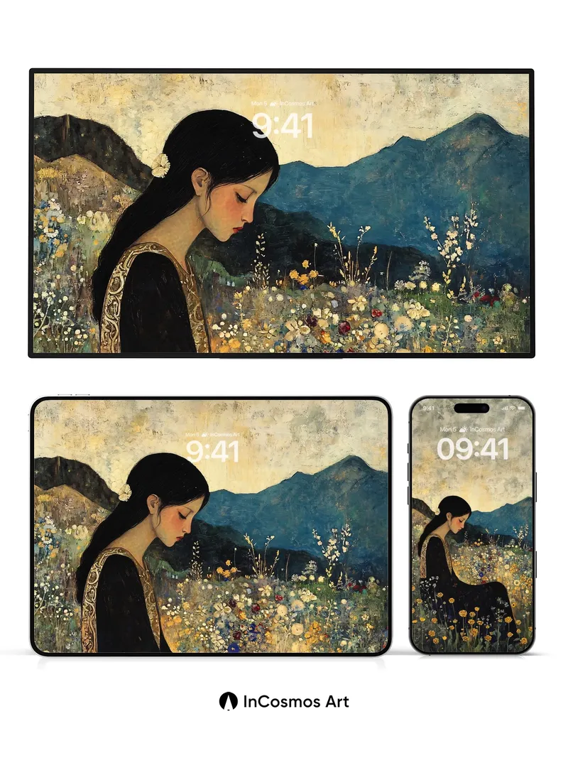 Serenity in Bloom Wallpaper with Mountain Hush