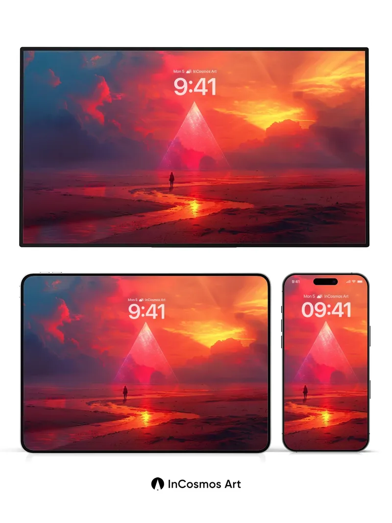 Crimson Mirage Wallpaper with Pyramid Light