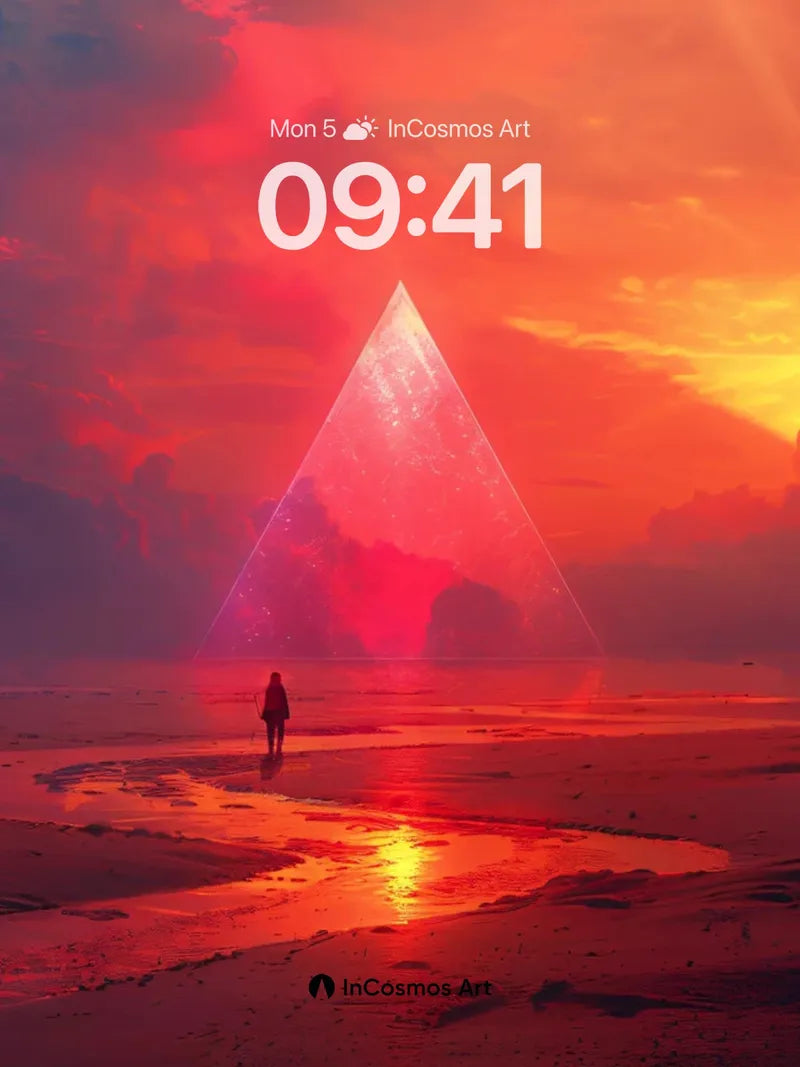 Crimson Mirage Wallpaper with Pyramid Light