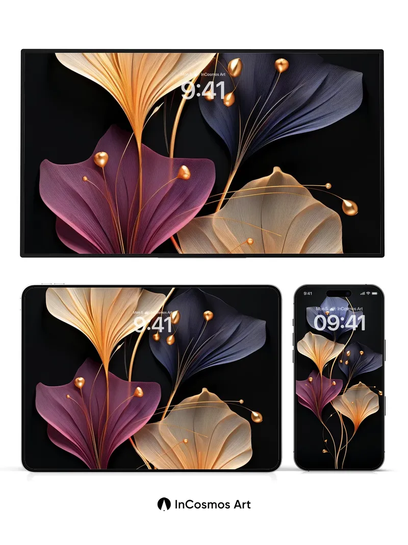 Luminous Petal Wallpaper with Golden Veins