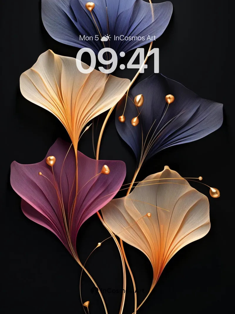 Luminous Petal Wallpaper with Golden Veins