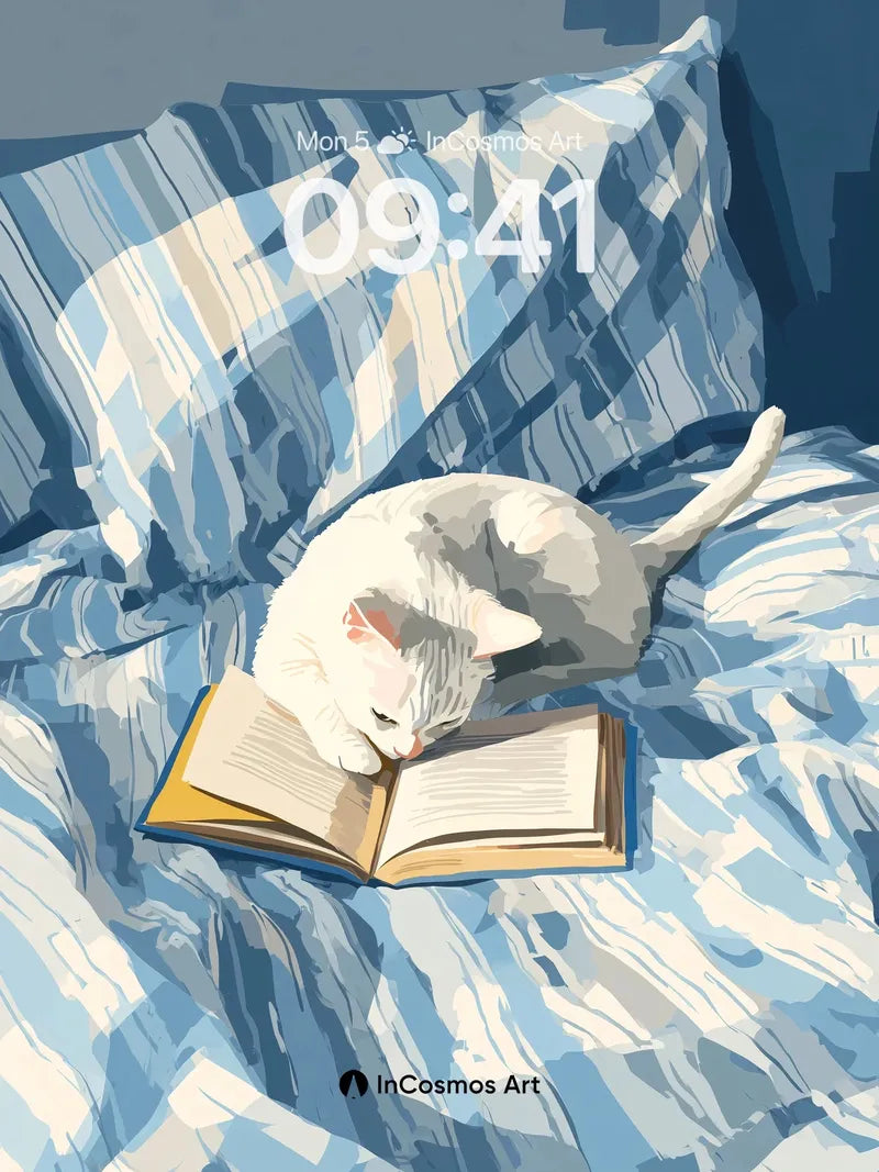 Serene Whisker Wallpaper with Book-Bound Dreams wallpaper for iPhone, iPad & Mac