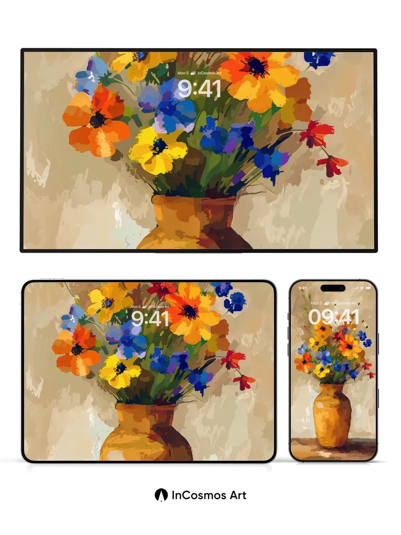 Sunlit Stillness Wallpaper with Golden Vase