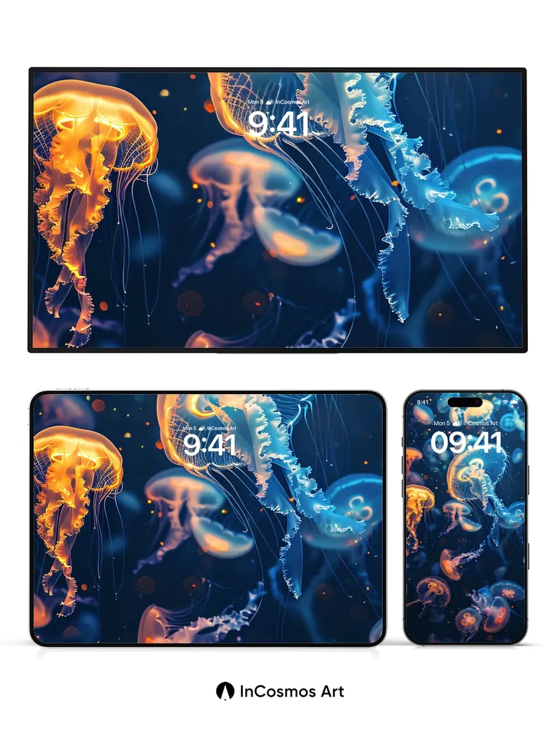 Luminous Depths Wallpaper with Bioluminescent Drift