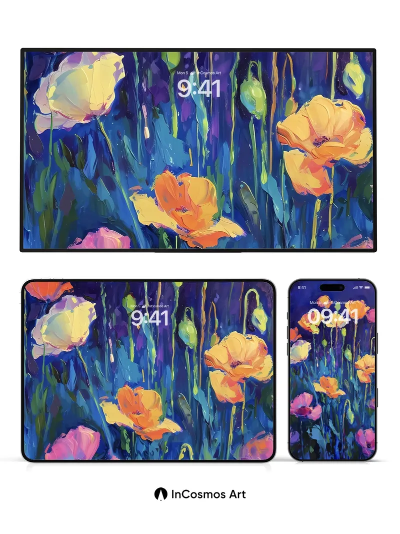 Electric Bloom Wallpaper with Midnight Petals