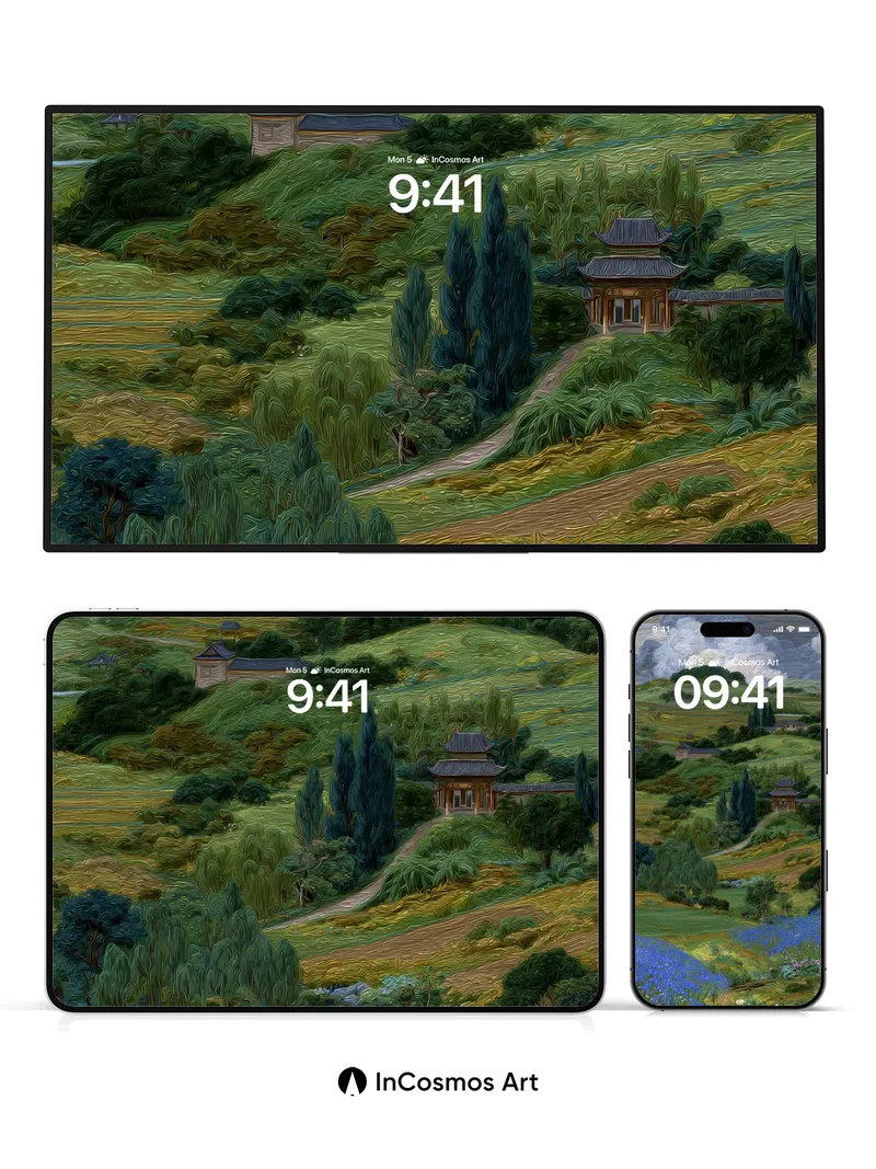 Whispering Fields Wallpaper with Van Gogh Swirls