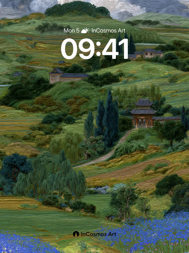 Whispering Fields Wallpaper with Van Gogh Swirls wallpaper for iPhone, iPad & Mac