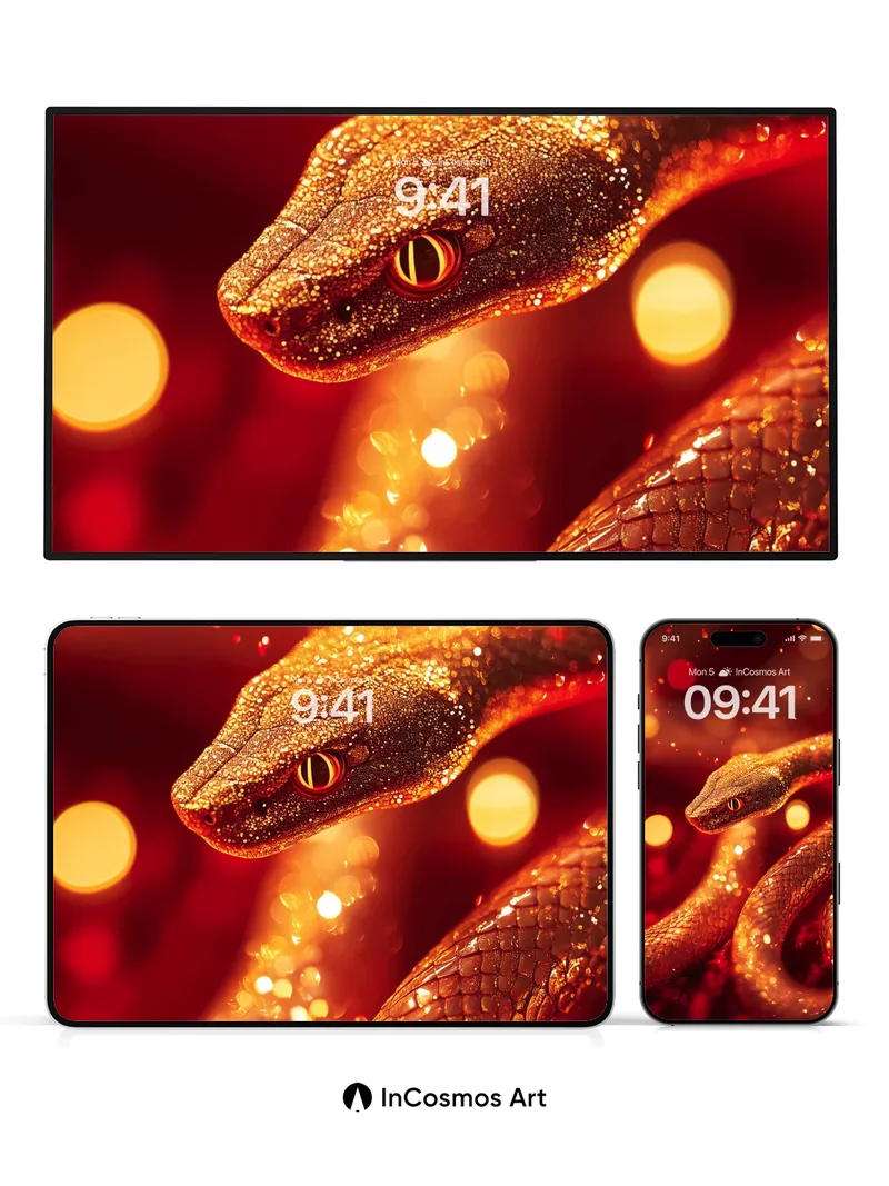 Ember Serpent Wallpaper with Golden Scales