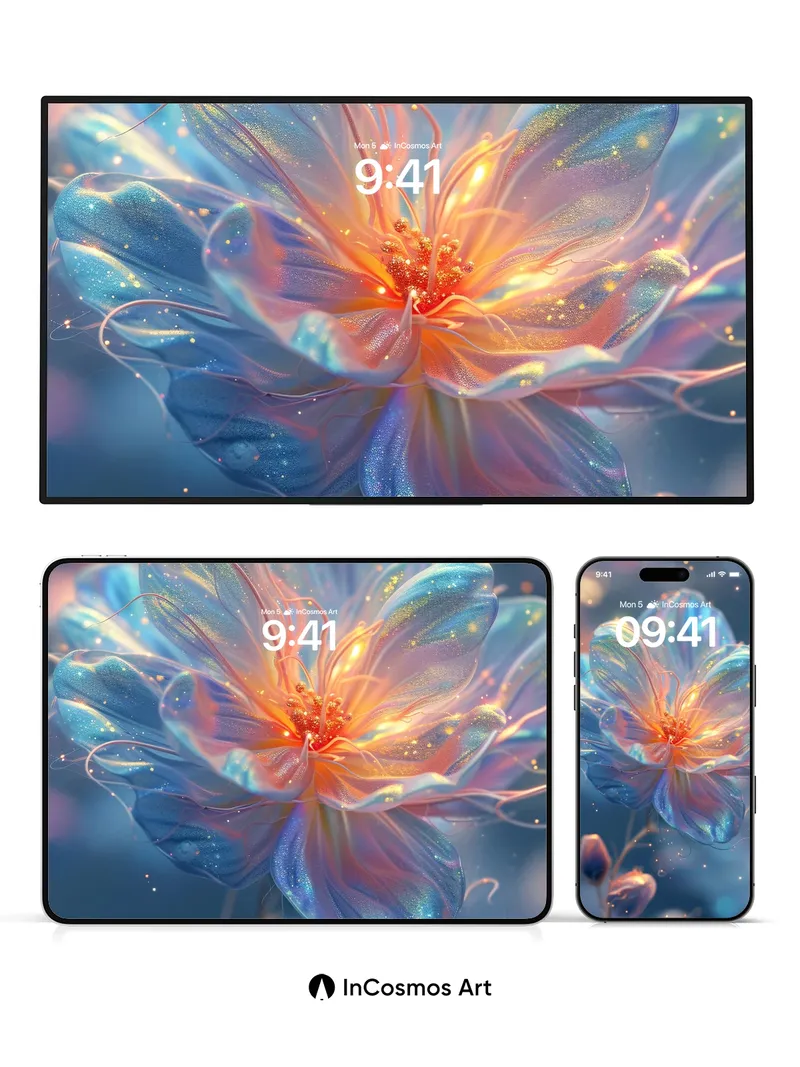 Luminous Petal Wallpaper with Ethereal Light Trails
