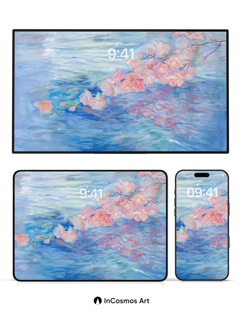 Serene Bloom Wallpaper with Floating Petals