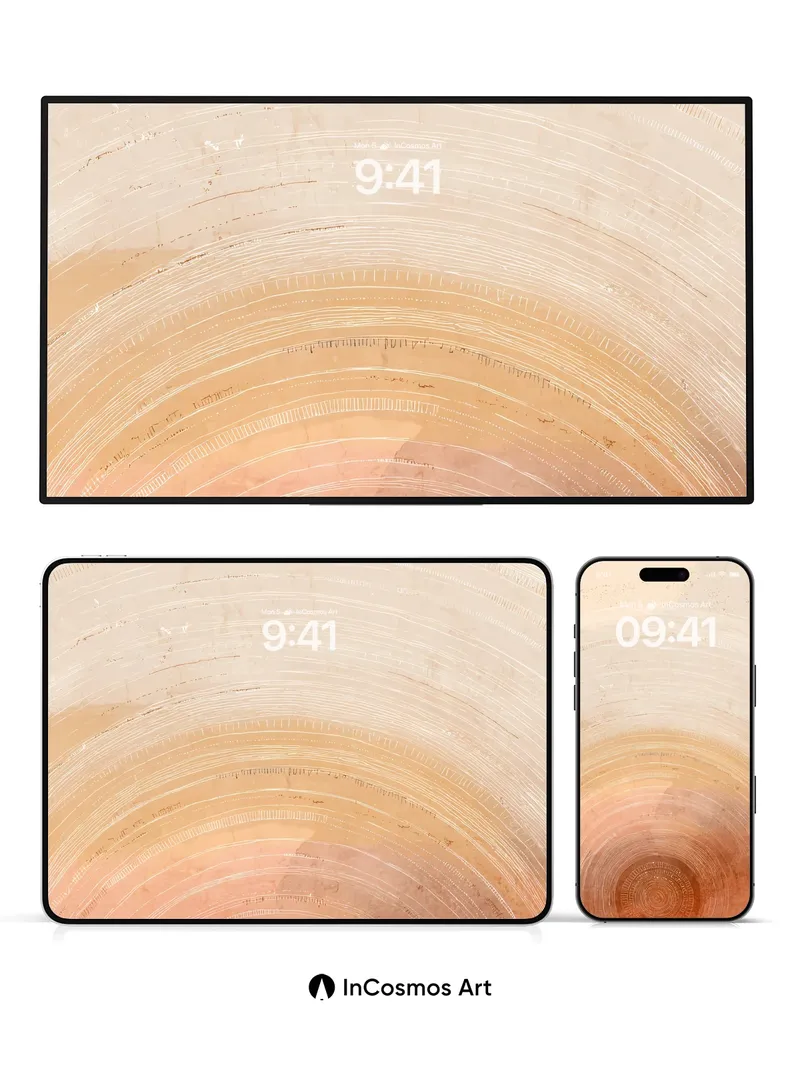 Copper Bloom Wallpaper with Etched Circles