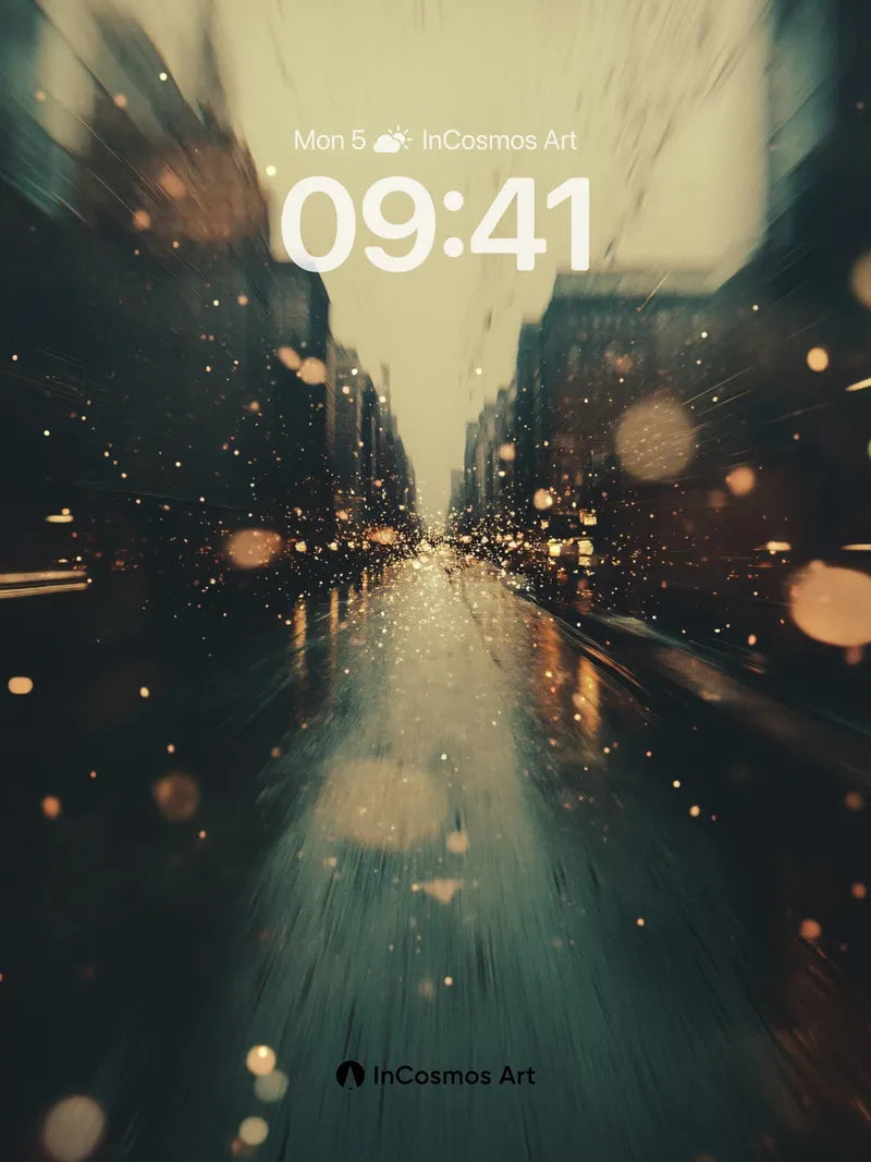 Rain-Slicked Neon Wallpaper with Ghostly Lights