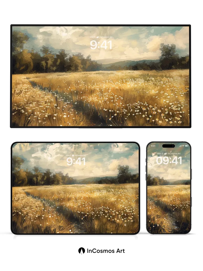 Golden Hush Wallpaper with Dandelion Trails