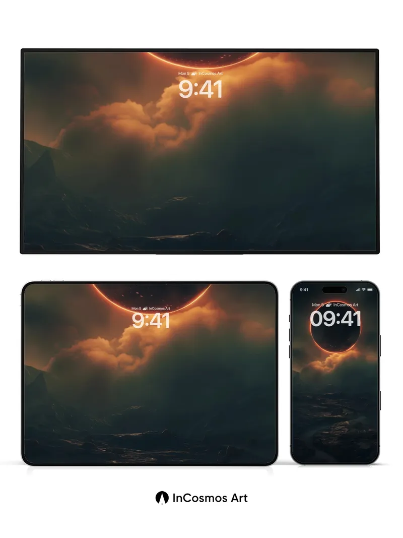 Eclipse Veil Wallpaper with Cosmic Fire