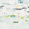 Serene Watercolor Village Wallpaper with Floating Lotus wallpaper for iPhone, iPad & Mac