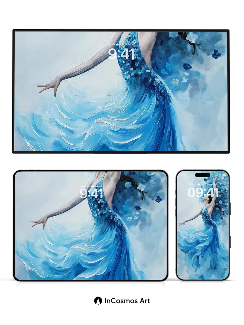 Sapphire Waltz Wallpaper with Floating Petals