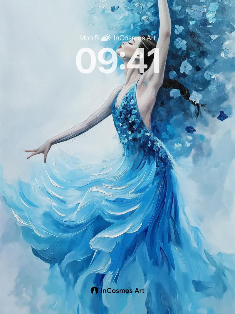 Sapphire Waltz Wallpaper with Floating Petals